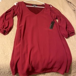 Open Shoulder/arm Deep Red Dress